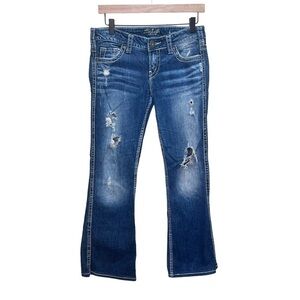 Y2K Silver Jeans Frances Bootcut Distressed Size 28